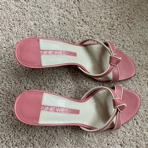 Nine West Pink and White Kitten Heel Sandals. Size 6.5. NWOT